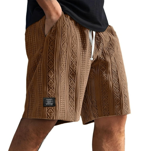 Clearance! SUETCH Mokaloha Mens Shorts, Pacificozy Men's Shorts, Men's Daily Jacquard Texture Embroidered Logo Casual Comfort Short,Brown,Large