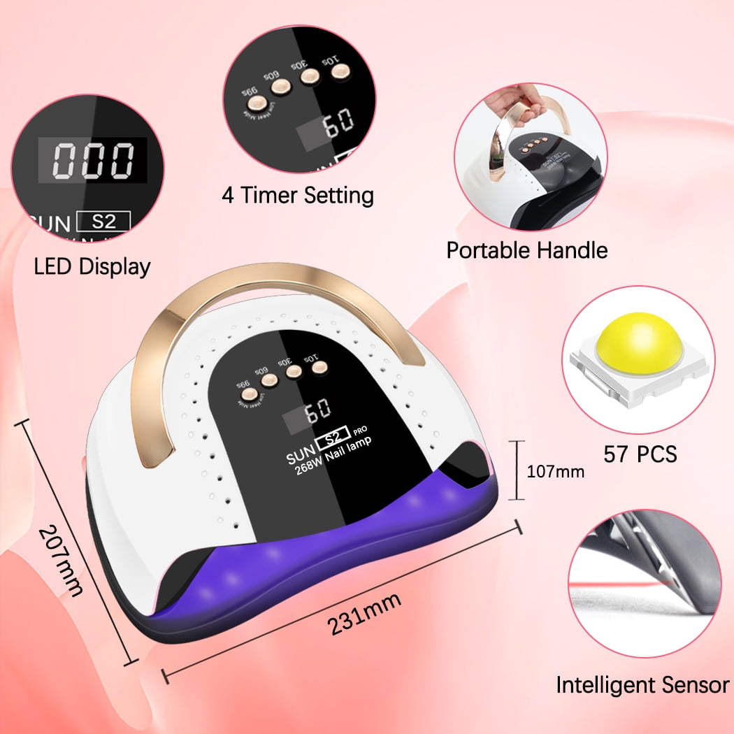 LKE 268W UV LED Lamp, SUN S2 Pro Fast Dryer, Curing Light with 57 LED Beads, LCD Touch Screen Auto Sensor Lamp Nail Art Tools