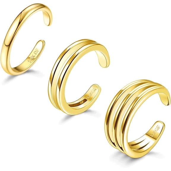 3PCS 14K Gold Filled Toe Rings for Women Adjustable Gold Toe Ring Set Open Band Simple CZ Daisy Flower Toe Rings Hawaiian Summer Beach Foot Jewelry for Women Simple Style Elegant Style