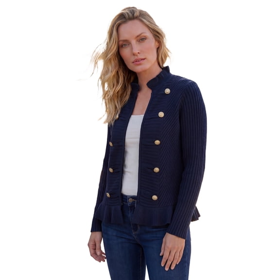 Roaman's Women's Plus Size Military-Inspired Ribbed Cardigan Sweater