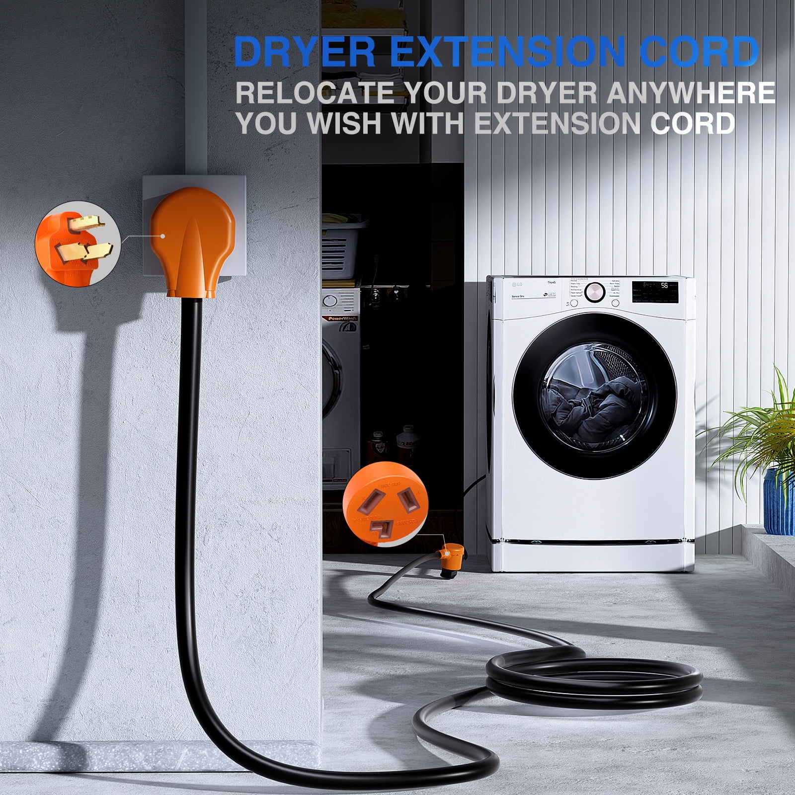 Nilight 50FT EV Dryer Extension Cord 3 Prong 30 Amp NEMA 10-30P 10-30R Old Dryer Extension Cable Heavy Duty 10 Gauge Pure Copper Wire UL Listed 125/250V for Level 2 EV Charging