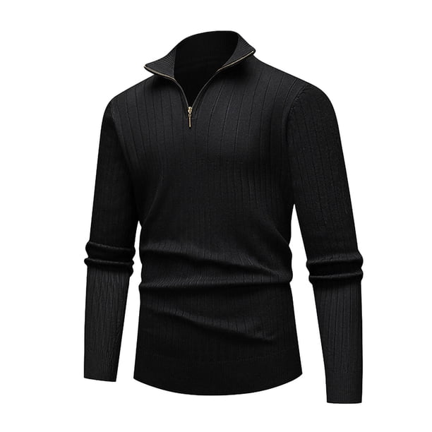 pstuiky Camisas casuales de manga larga para hombre, Suéter informal de manga larga con cuello alto y cremallera lisa para hombre Tops casuales para hombres m