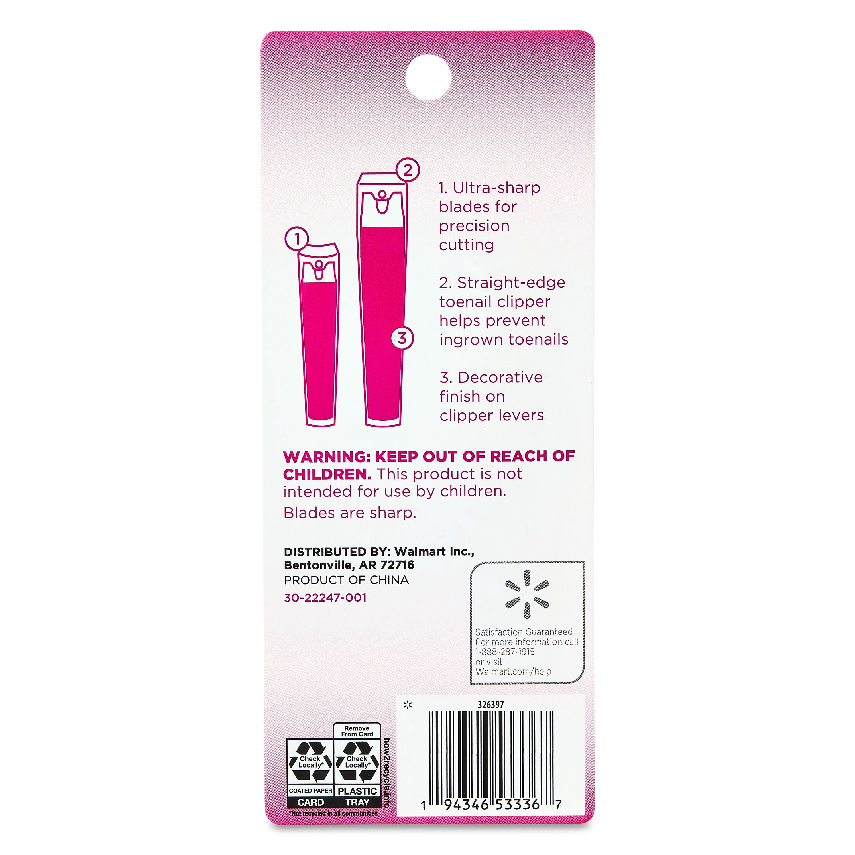 Walmart Care & Fix Fashion Fingernail & Toenail Clippers, Pink, 2 Pieces