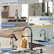 TVOFEK Kitchen Faucet with Pull Down Sprayer and Soap Dispenser, Black Single Handle Kitchen Sink Faucets with Deck Plate for 1 or 3 Hole, Spring Faucet for RV Laundry Bar