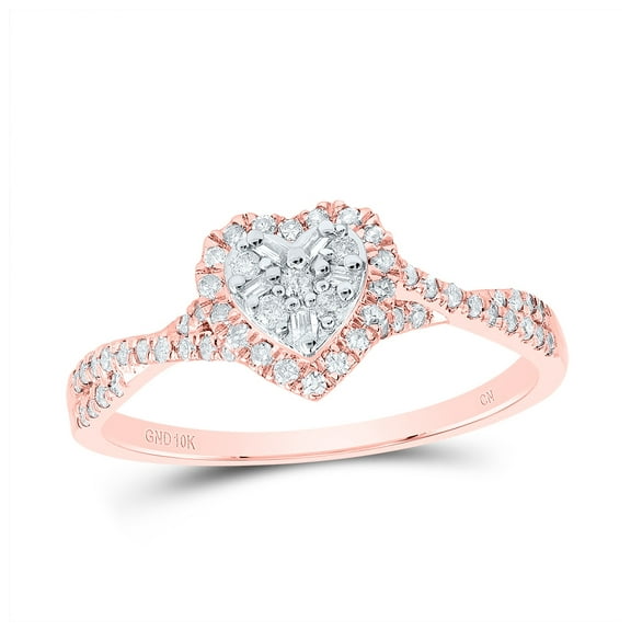 10kt Rose Gold 1/4 Cttw Natural Diamond Fashion Heart Wedding Engagement Anniversary Ring, Women Size: 5-9