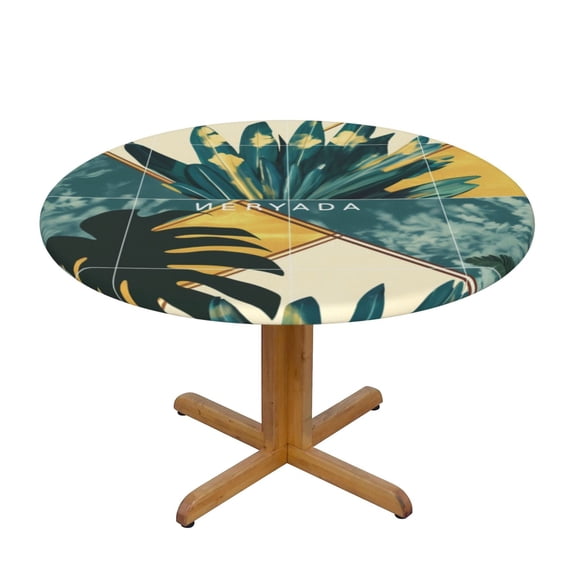 Plant Geometry Round Fitted Tablecloths Table Covers Wipeable Waterproof Elastic for Kitchen Dinning Parties Wedding Picnic Small Fits 40-44 Inch Table Size