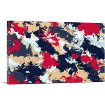 ARTCANVAS Cherry Tan Dark Blue Camouflage Pattern Rectangle Canvas Art Print - Size: 26" x 18" (0.75" Deep)