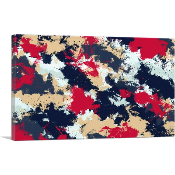 ARTCANVAS Cherry Tan Dark Blue Camouflage Pattern Rectangle Canvas Art Print - Size: 26" x 18" (0.75" Deep)