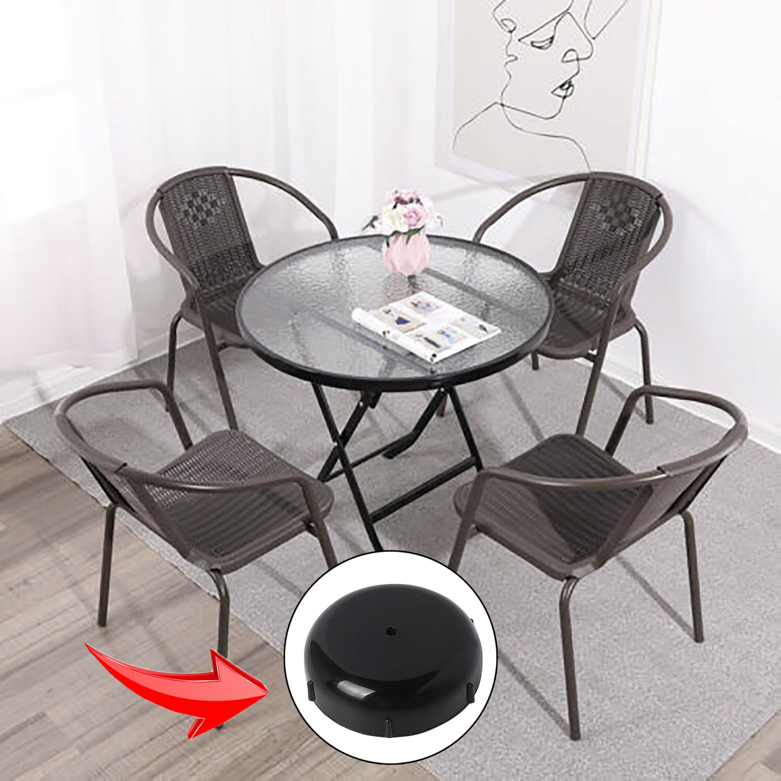 24 HD Plastic Black Wrought Iron Patio Chair Leg Inserts 1.5" Cups Glide Caps 