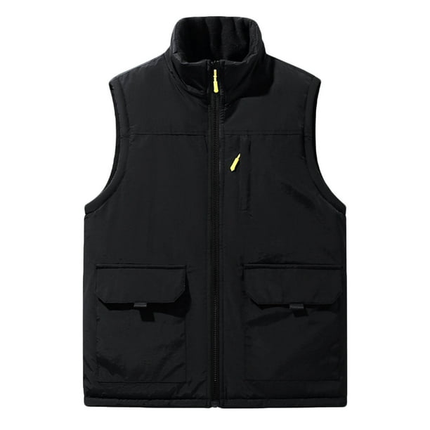 Kalauyu Men's Sherpa-Lined Vest, Mens Loose Fit Winter Insulated Workwear Mock-Neck Vest