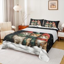 jejeloiu Cartoon Pet Kitten Full Size Sheets,Kawaii Xmas Cat Bed Sheets,Merry Christmas Sheet Sets For Girl Boys,Ultra Soft Room Decor,4 Pieces