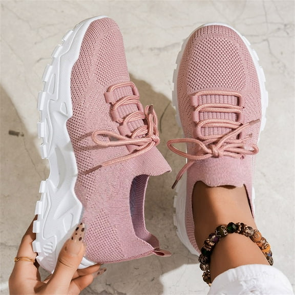 XIMIN Women's Slip On Sneakers Lace Up Breathable Mesh Running Shoes Supportive Walking Trainers Lightweight Fitness Footwear Athletic Casual Fashion Sneakers