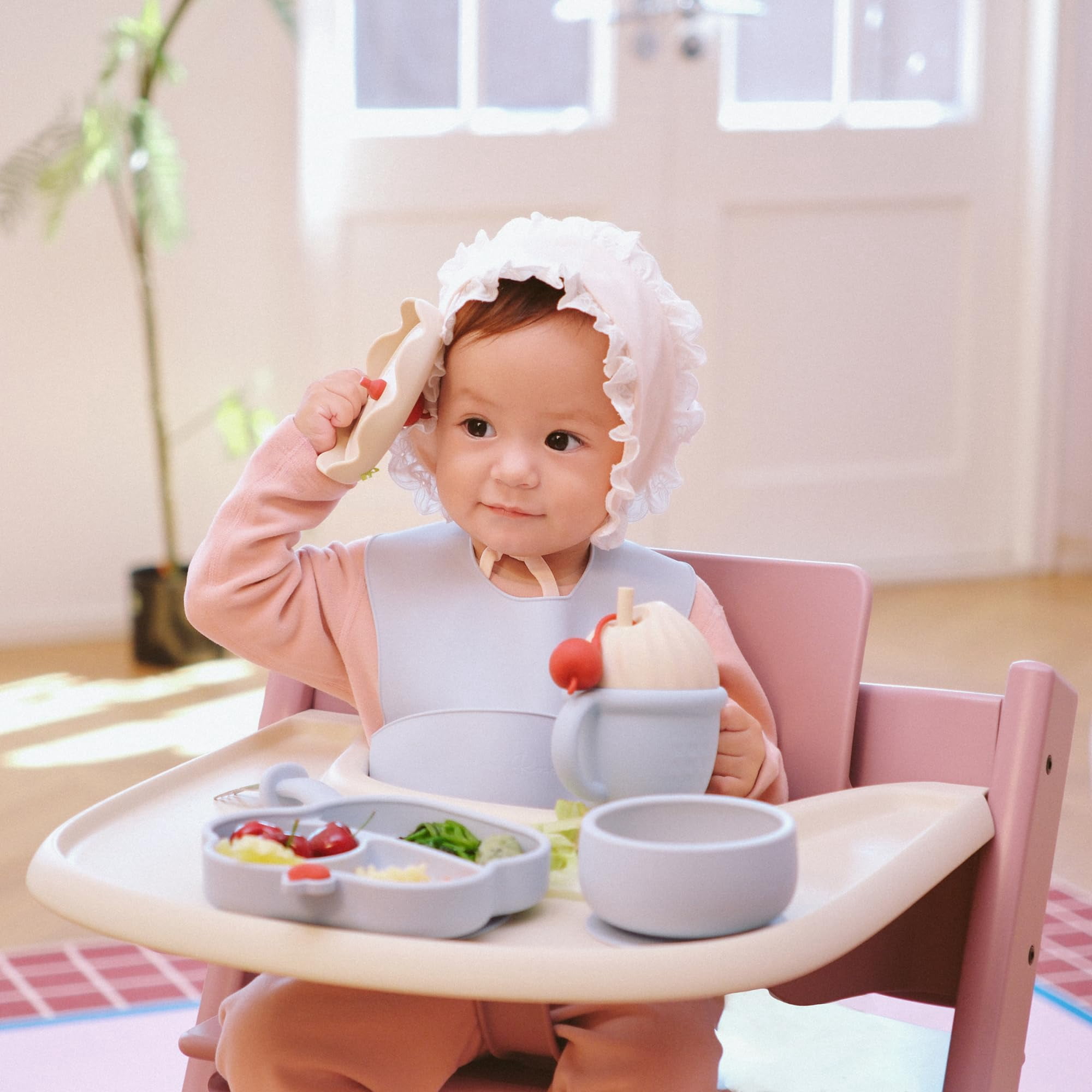 Blue Silicone Baby Feeding Set for Self-Feeding and Solids Introduction