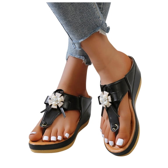 Womens Wedge Sandals,Womans Sandals,Wide Sandals for Women,Comfortable Sandals for Women,Women's Sandals,Women Summer Casual Low Wedges Sandals Beach Sandals,Black,5.5