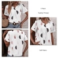 thumbnail image 5 of Women Short Sleeve Top V Neck Feather Printed Loose Fit Casual Stylish Women Summer Blouse White M, 5 of 6