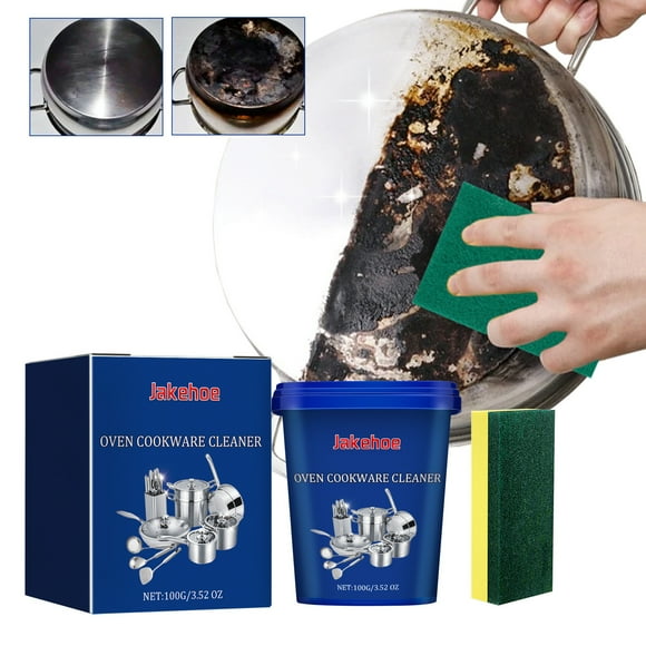 Fiudx Limpiador de Acero Inoxidable, Fórmula Descontaminante Potente, Multiusos, Elimina Grasa y Óxido, Campana Extractora, Utensilios de Cocina, Limpieza Rápida, 100 G con Esponja