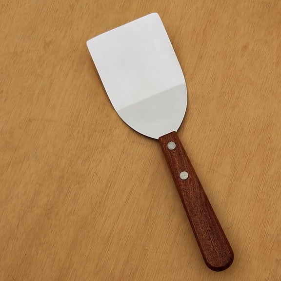 Cookie/Brownie Spatula Small Metal Spatula with Wooden Handle, Heavy Duty Stainless Steel Flipper With Beveled Edges, Small Spatula Portable Cooking Turner, 1 Pcs, 7.39x2.2"