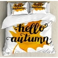 thumbnail image 1 of Autumn King Size Duvet Cover Set, Maple Leaf Silhouette in Warm Colors with Hand Lettering Fall Season Quote, Decorative 3 Piece Bedding Set with 2 Pillow Shams, Orange and Black, by Ambesonne, 1 of 3