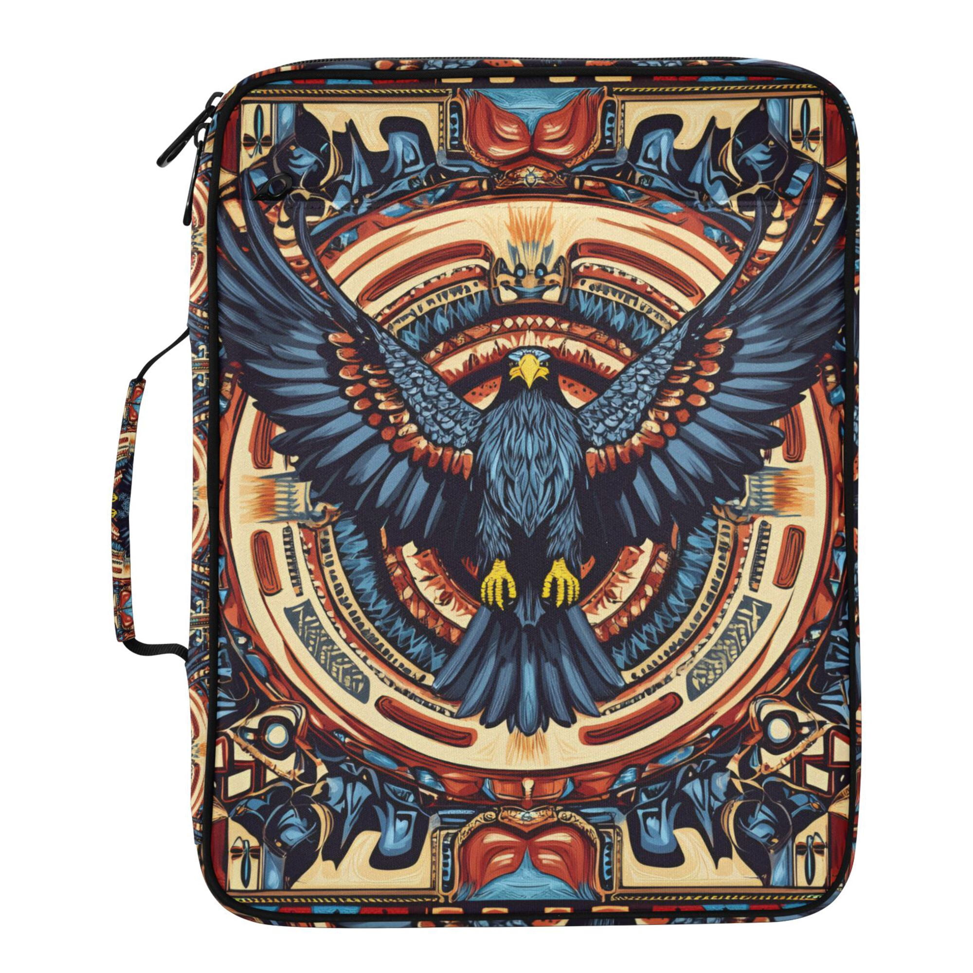 FORMRS Accordion File Folder A4 Size 7-Pocket Expanding Document Organizer Bag with 3 Ring Binder, Blue Geometric Eagle