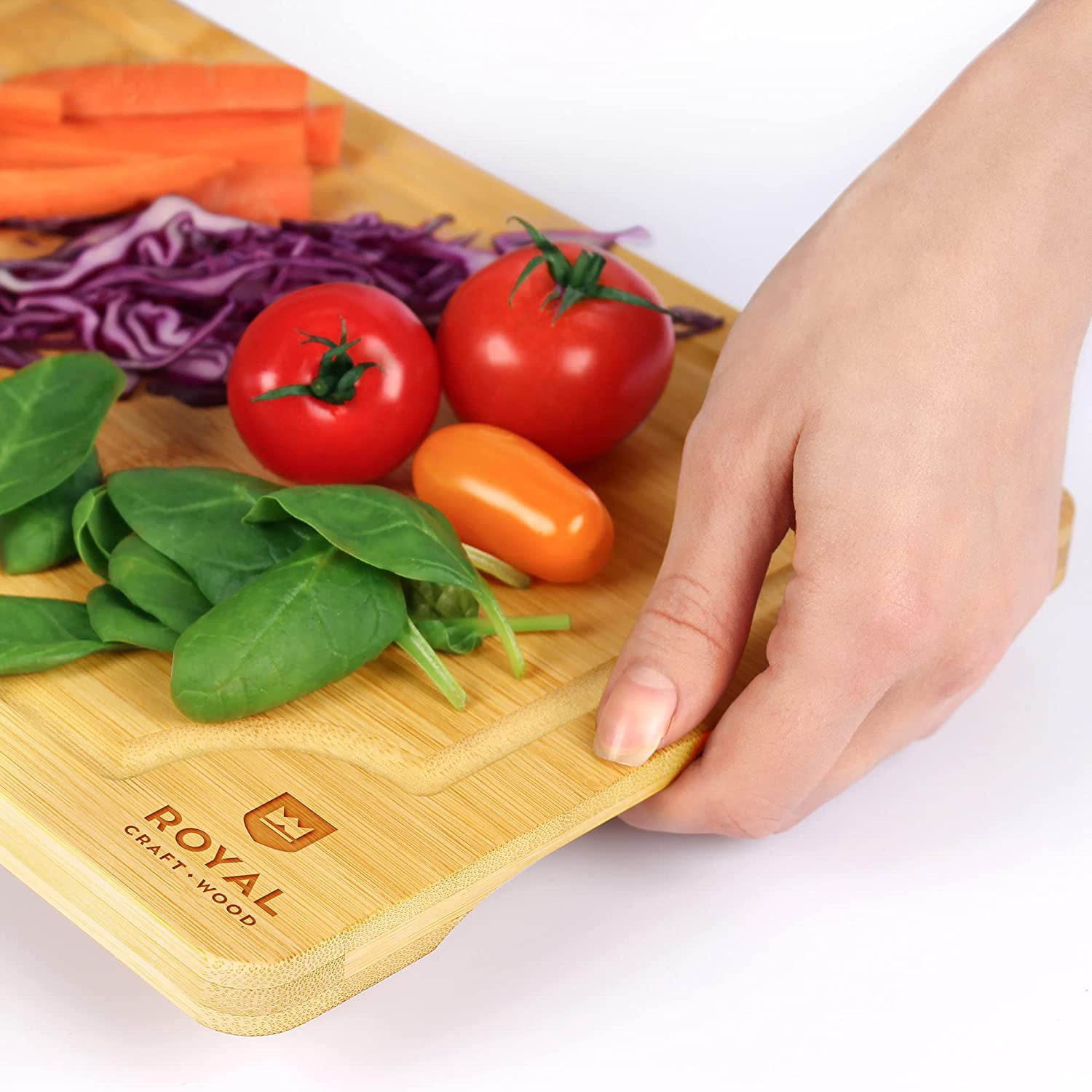 Organic Bamboo Cutting Board With Juice Groove Stainless Steel Handle –  Kozy Sweet Home