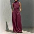 thumbnail image 2 of Guluxicc 2 Piece Women's Outfit Sets Turtleneck Sleeveless Top Wide Waistband High Waist Wide Leg Pants Casual Summer Sets, 2 of 8