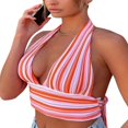 thumbnail image 2 of Haut Court à Rayures Sans Manches à Nouer Y2K Camisole Col en V pour Femmes, 2 of 6