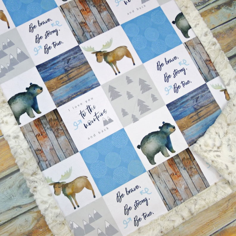 Baby Blanket Faux Quilt Minky Baby Blanket Woodland Minky Baby