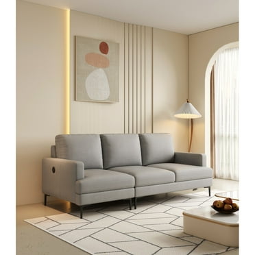 77" Luxury Genuine Leather Match Contemporary Sofa with USB Charger,3 Seats Sofa Chair, for Living Room/Home/Office, Light Gray