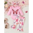 thumbnail image 3 of WIBACKER Newborn Baby Girl Clothes Infant Rib Frill Long Sleeve Romper Flared Pants Headband Set 3pcs Fall Winter Butterfly Outfits, 3 of 9
