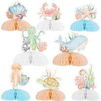 Ocean Sea Animals Honeycomb Centerpiece, Under The Sea Honeycomb Centerpieces Sea Turtle Whale Shell Octopus Double-Sided Printing Centerpiece for Ocean Theme Birthday Baby Shower Party