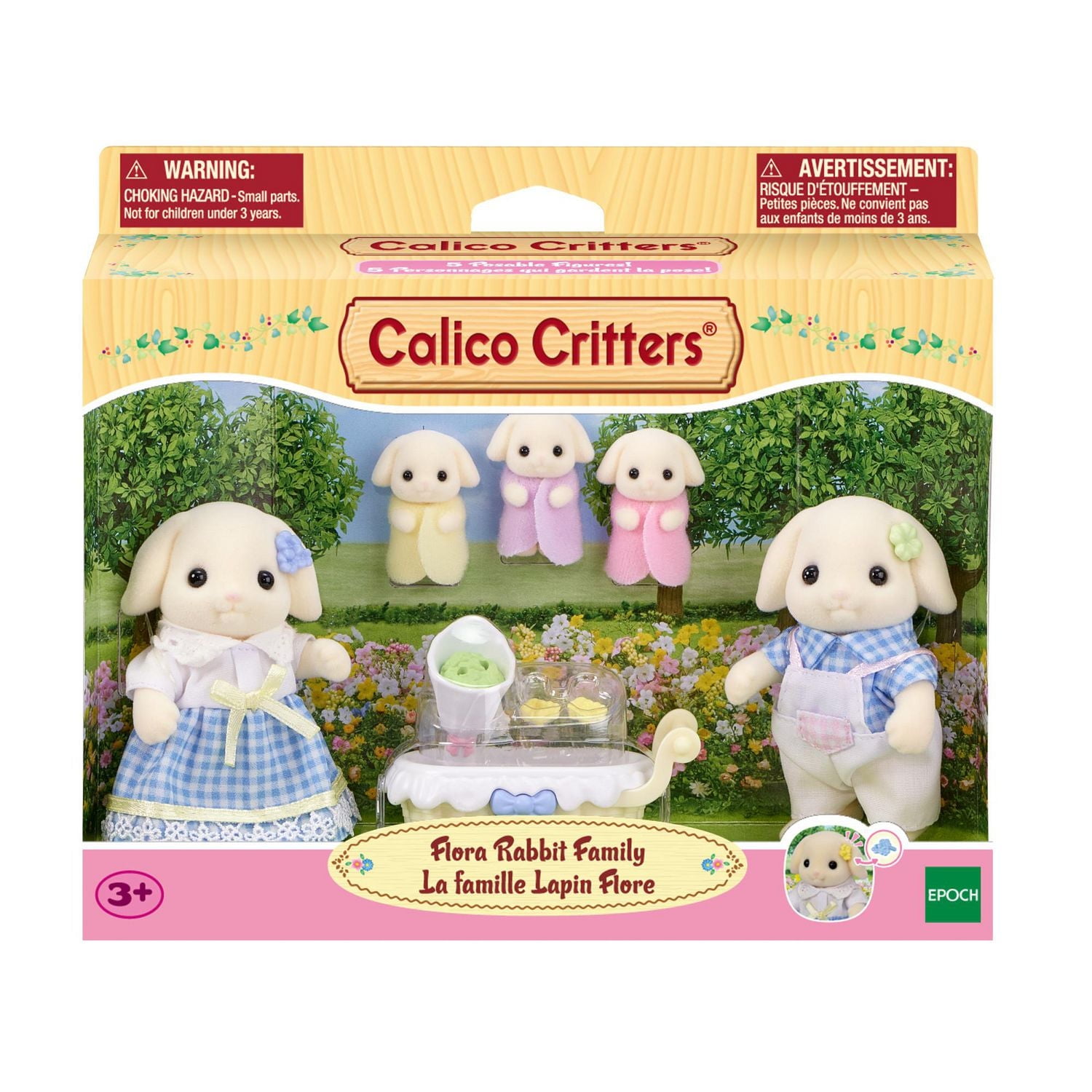 Calico Critters Flora Rabbit Family, ensemble de 4 figurines de poupées à collectionner 4 figurines de poupées