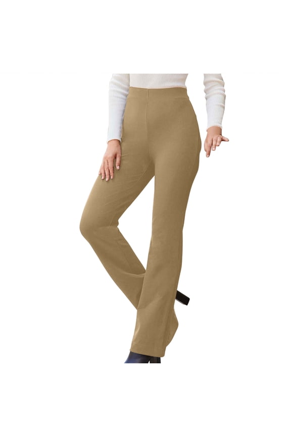 Womens Stretch Dress Pants Casual Slacks Pants with Pockets Flared Straight Leg Bootcut Trousers for Office Work Business(Khaki,L)