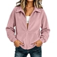 thumbnail image 5 of Horkkom Zip Up Jackets for Women Long Sleeve Solid Color Corduroy Jacket Casual Loose Collared Jacket with Pockets L, 5 of 9