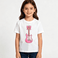 thumbnail image 2 of Girls Graphic Tees Pink Electric Guitar Bow Kids T Shirt Cute Rock 100% Cotton Short Sleeve Soft Tops 4-13Y, 2 of 5