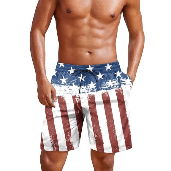 Yifymode Patriotic Flag 250th Anniversary Independence Day Drawstring Summer Beach Vacation Shorts Men's Shorts with Pockets,Watermelon Red 3XL