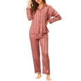 thumbnail image 2 of INSPIRE CHIC Women's Satin Pajamas Stripe Lounge Nightshirt Button Down Tops with Pants Pj Sets S Pink, 2 of 6