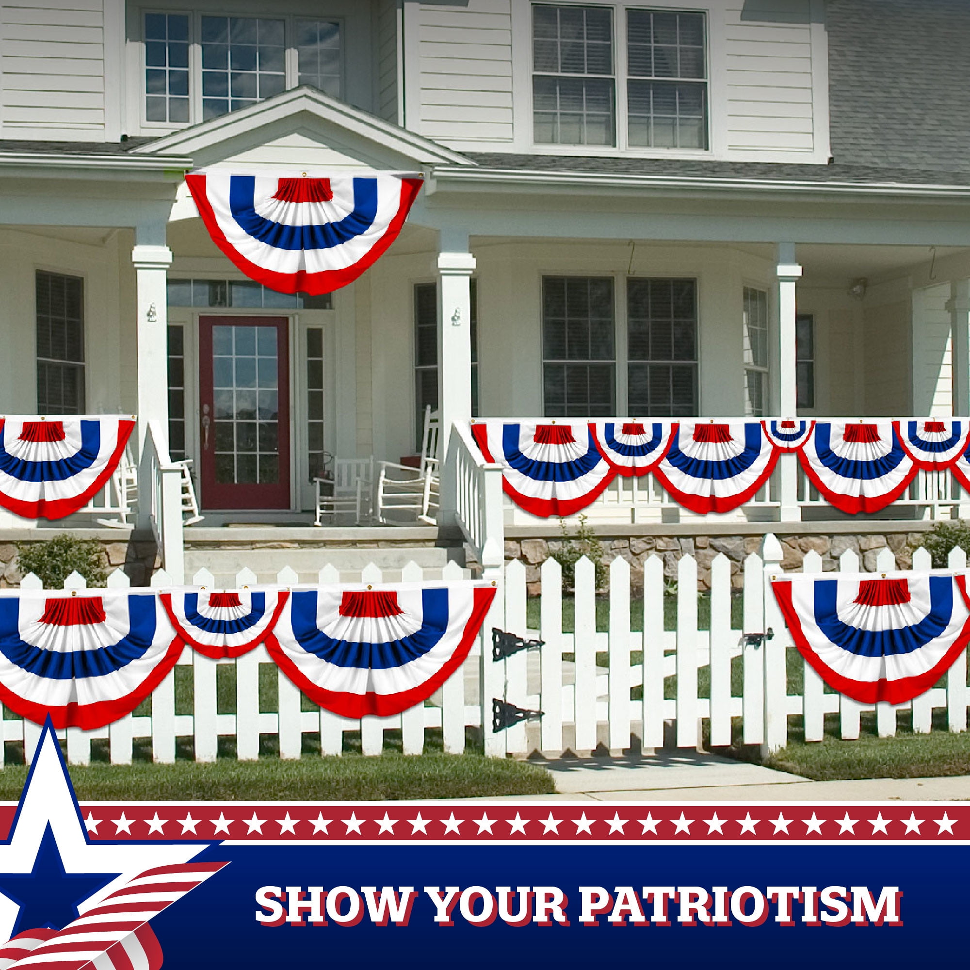 G128 5 Pack: American USA No Stars Pleated Fan Flag | 3x6 Ft | Printed 150D Polyester | Patriotic Decor, Indoor/Outdoor, Vibrant Colors, Brass Grommets, Thicker and More Durable Than 100D 75D