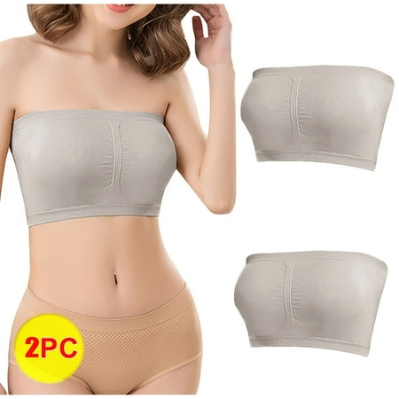 TrendVibe365 Strapless Push up Bras for Women Plus Size Pack of 2 Strapless Stretchy Wirefree Push up Seamless Bralette Corset Full Coverage Comfort Lingerie Gray 4XL