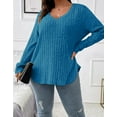 thumbnail image 4 of Women Plus Top 5XL Sweater Top Tunic Top Pullover Lady Top Long Sleeve Daily V-neck Autumn Daily Sweater Top Loungewear Striped Cogild, 4 of 5