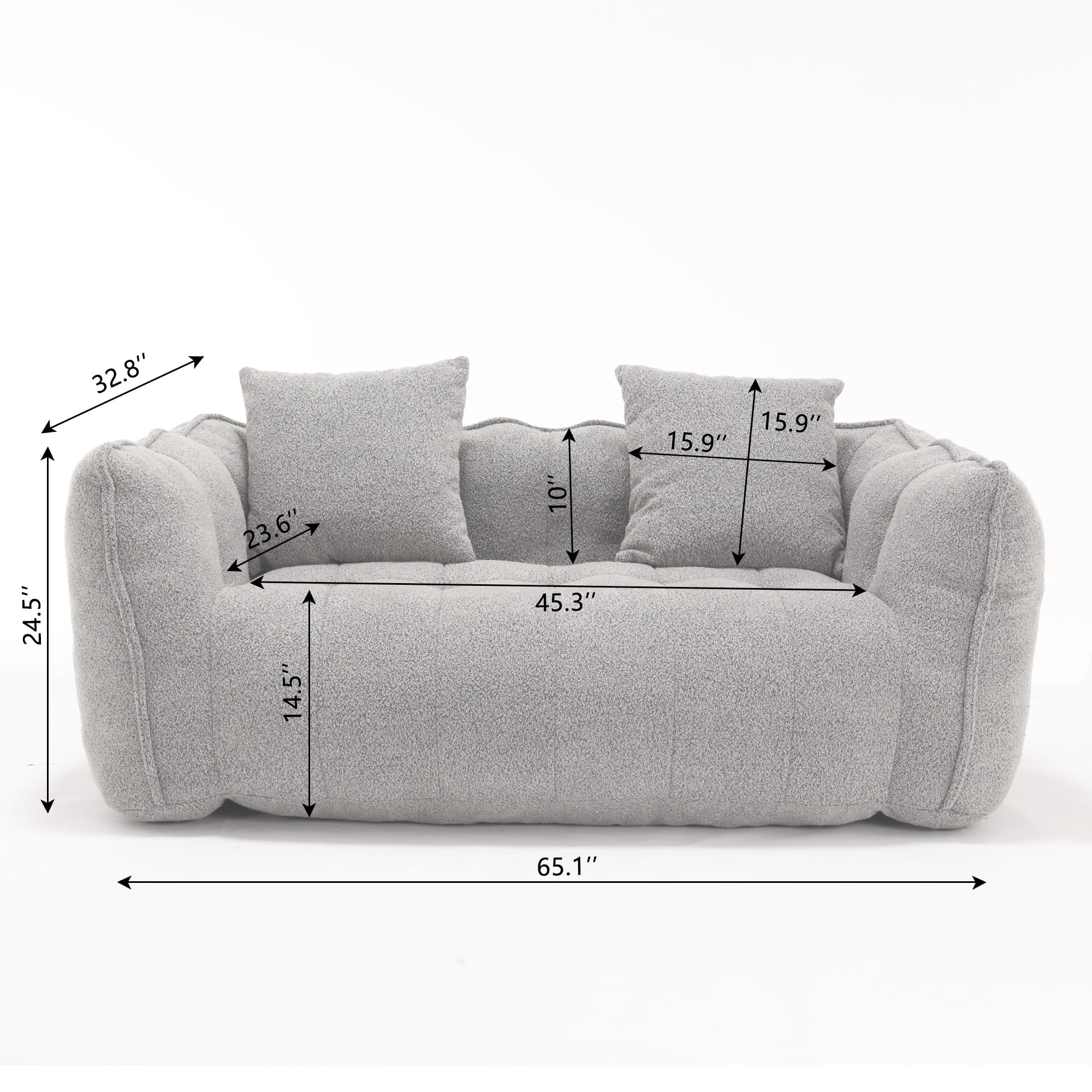 PORKISS Oversized Bean Bag Chair with 2 Pillows, Giant Large Loveseat Bean Bag Chair Couch for Adults Teens, Chenille Fabric Sofa, Grey