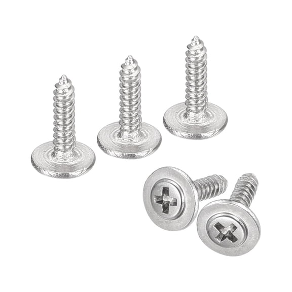 ST1.7x6x5mm Phillips Pan Head Self-tapping Screw with Washer, 100pack 304 Stainless Steel Wood Screw (Silver)