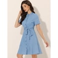 thumbnail image 2 of Vestido camisero de mezclilla Allegra K Azul Claro L con botones y cinturón, 2 of 5