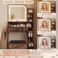 thumbnail image 4 of Vanity Set with Mirror and Lights, Akaber Small Makeup Vanity Desk with Stool, Charging Station, Compact Brown Vanity with LED Strip, 4 of 10