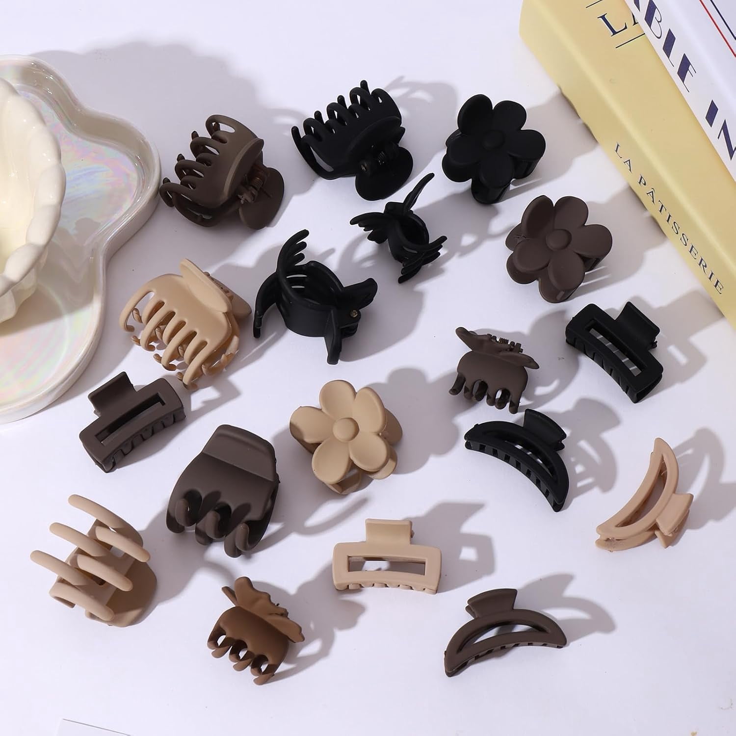 18 Pcs Small Hair Clips Set, Various Styles Butterfly & Flower Claw Clips for Thick & Thin Hair, Neutral