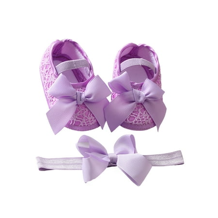 

Lacyhop Infant Crib Shoes Soft Sole Flats Prewalker Mary Jane Wedding Slip On Princess Dress Shoe Lightweight First Walker Purple+Headband 4.5C
