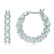 AINUOSHI Moissanite Hoop Earrings for Women, 925 Sterling Silver Hypoallergenic Diamond Huggies Earrings for Women, D-E Color Moissanite,Jewelry Box Packed,White Gold