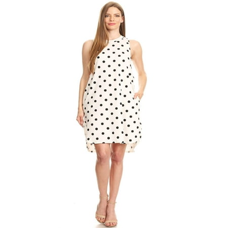 MOA COLLECTION Women's Sleeveless Polka Dot Pattern Print Side Arm Cut Midi Dress/Made in