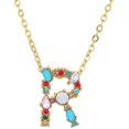 thumbnail image 1 of Collier Pendentif Alphabet Multicolore Micro Pavé Zircon Initiale Lettres Collier Couple Bijoux (R), 1 of 1