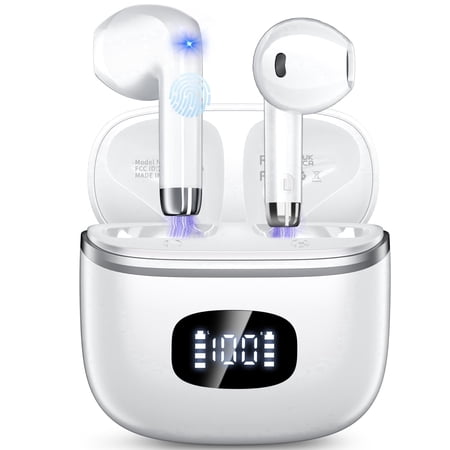 wireless earbuds bluetooth noise cancelling for iphone android with 4 enc mic, dual led display, 50h playtime ipx7 waterproof in ear headphones, black