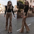 thumbnail image 2 of Pantalones casuales de pana de color liso, tiro medio, ligeramente acampanados, para mujer, otoño/invierno., 2 of 2
